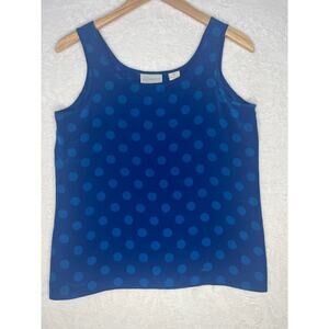 VTG Liz Claiborne 100% Silk Polk Dot Royal Blue Tank sz Petite S Retro 80s Layer